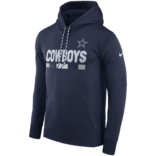 Men's Dallas Cowboys Nike Navy Sideline ThermaFit Performance PO Hoodie - Click Image to Close